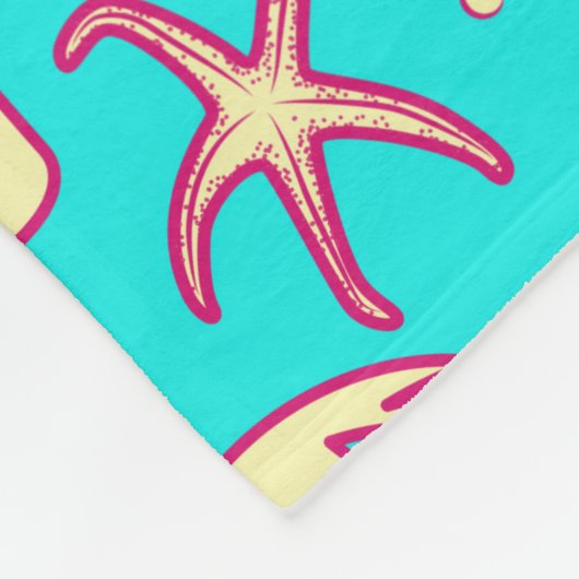 夏の模様(ターコイズ背景):傘 フリースブランケット (角)