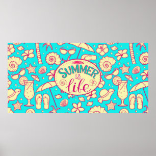 夏の模様(ターコイズ背景):傘 ポスター