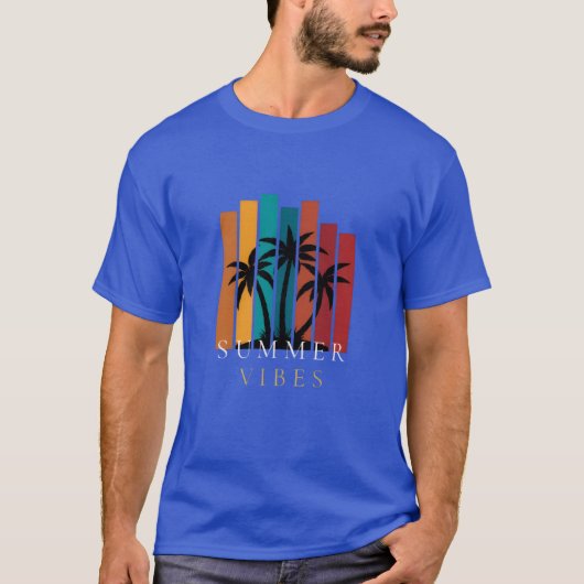 夏の気分を満喫するロイヤルブルーのフル袖Tシャツ D Tシャツ (正面)