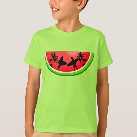 夏の気分 サーフィン スイカ フルーツ Tシャツ (正面)