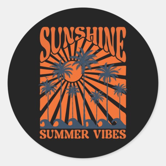 夏の気分、夕日の波、太陽の楽園、夏 ラウンドシール (正面)