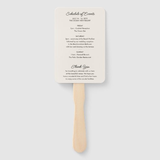 夏の水の色のビーチ結婚式歓迎の旅程 ハンドファン (裏面)