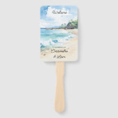 夏の水の色のビーチ結婚式歓迎の旅程 ハンドファン (正面)