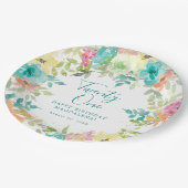 夏の水の色のフローラカスタム21st誕生日 ペーパープレート (アングル)