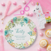 夏の水の色のフローラカスタム30th誕生日 ペーパープレート (パーティー)