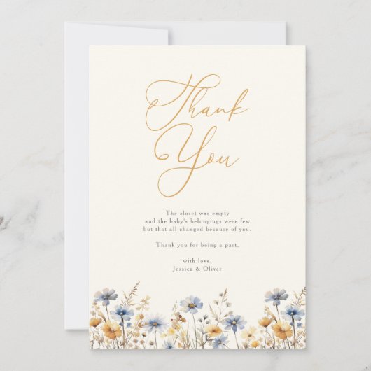 夏の水の色のフローラワイルドフラワーベビーシャワー サンキューカード (正面)