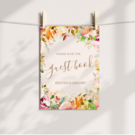 夏の水の色の庭のフローラ結婚のゲストブック ポスター