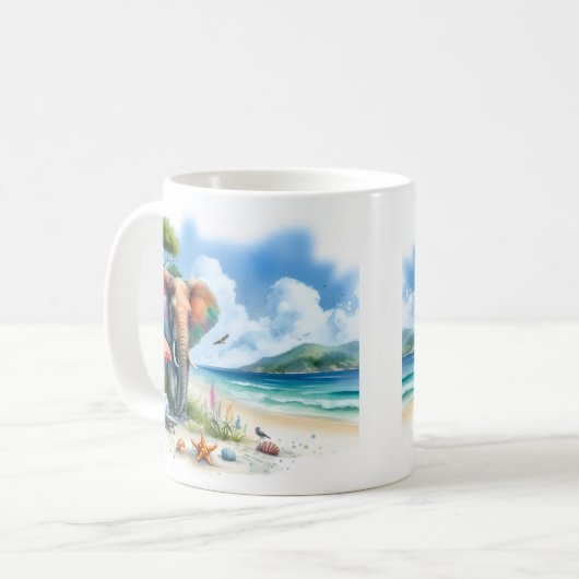 夏の水の色の象のビーチ コーヒーマグカップ (正面左)