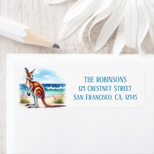 夏の水の色カンガルーオンザビーチ ラベル (インサイチュ)