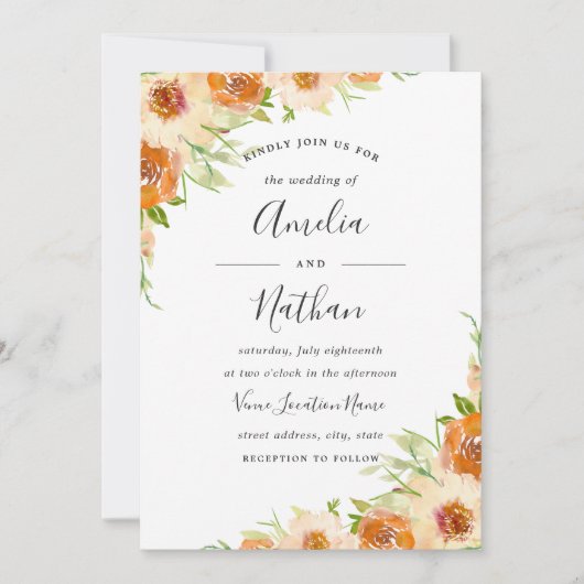 夏の水の色フローラ水の色の結婚式の招待 招待状 (正面)