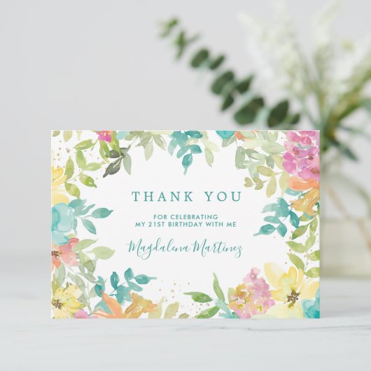夏の水の色フローラ21st誕生日 サンキューカード (スタンド正面)