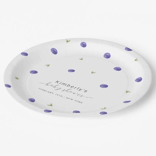 夏の水の色ブルーベリーファームベビーシャワー ペーパープレート (アングル)