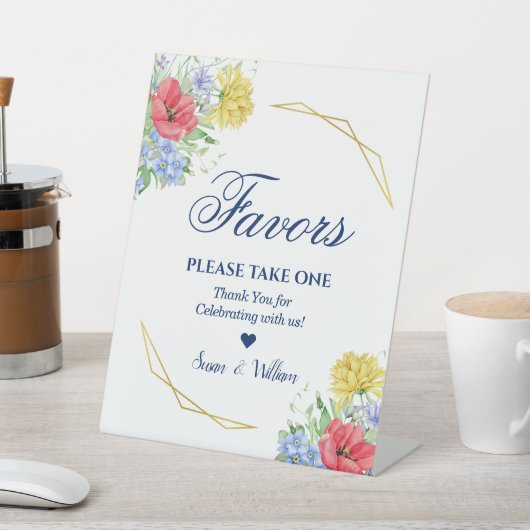 夏の水の色ワイルドフラワーブーケの好意 台座サイン (インサイチュ)