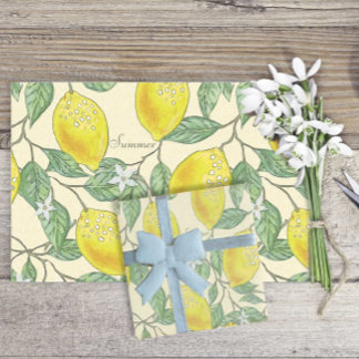 夏の水カラーヴィンテージレモンのパターンの切り離し 薄葉紙