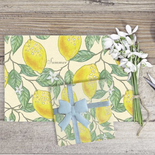 夏の水カラーヴィンテージレモンのパターンの切り離し 薄葉紙