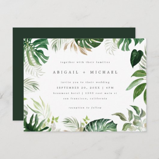 夏の水スタイリッシュ色熱帯の葉結婚の木 インビテーションポストカード (正面/裏面)