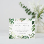 夏の水スタイリッシュ色熱帯の葉結婚の木 インビテーションポストカード (スタンド正面)