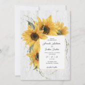 夏の水彩ひまわり、素朴な納屋の結婚式 招待状 (正面)