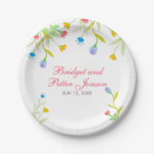 夏の水彩カラフル花 ペーパープレート (正面)