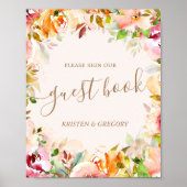夏の水彩ガーデン フラワーのウェディング ゲストブック (正面)