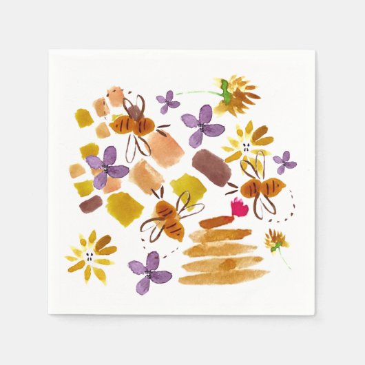 夏の水彩ビーとブラシストローク スタンダードカクテルナプキン (正面)