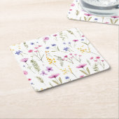 夏の水彩ワイルドフラワー スクエアペーパーコースター (アングル)