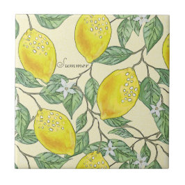 夏の水彩ヴィンテージレモン模様 タイル