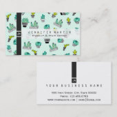 夏の水彩画のサボテンの白黒ポット 名刺 (正面/裏面)