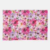 夏の水彩画の花柄パターン キッチンタオル (横)