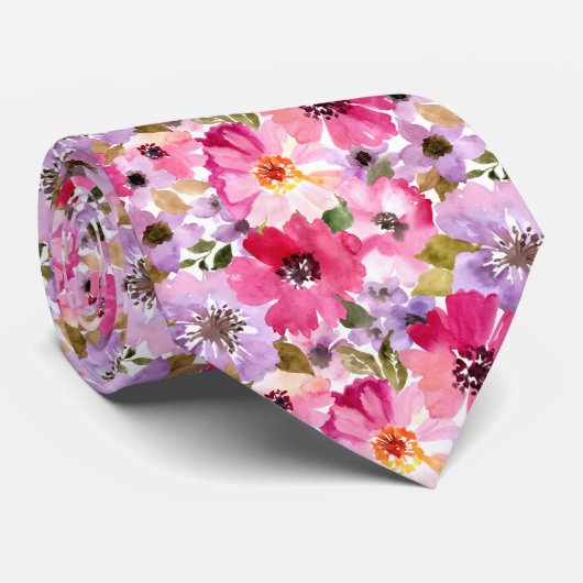 夏の水彩画の花柄パターン ネクタイ (ロール)