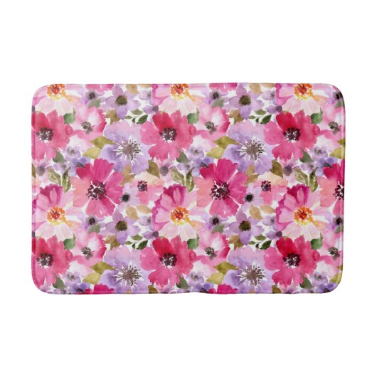 夏の水彩画の花柄パターン バスマット (正面)