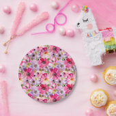 夏の水彩画の花柄パターン ペーパープレート (パーティー)