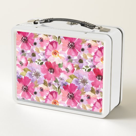 夏の水彩画の花柄パターン メタルランチボックス (裏面)