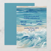 夏の水彩画 ビーチ オーシャン ブルー ウェディング 招待状 (正面/裏面)