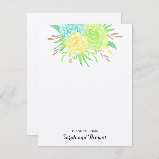 夏の水彩花の感謝カード 招待状 (正面/裏面)