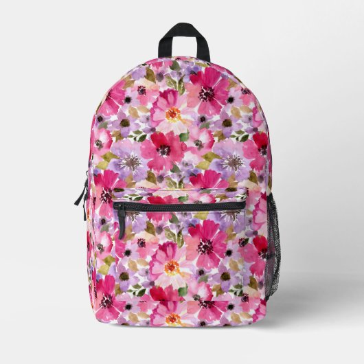 夏の水彩花の模様 プリントバックパック (正面)
