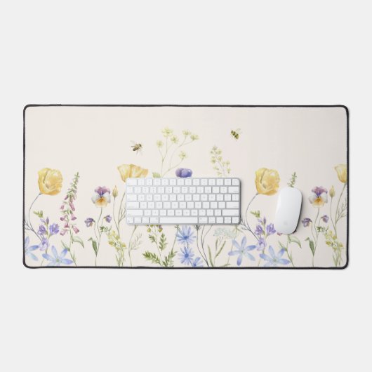 夏の水疱、ワイルドフラワー、水彩 デスクマット (キーボード&マウス)