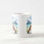 夏の水色のウサギのビーチ コーヒーマグカップ (中央)