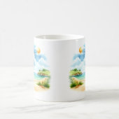 夏の水色のカエルのビーチ コーヒーマグカップ (中央)