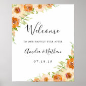 夏の水色のフローラ結婚のサイン ポスター (正面)