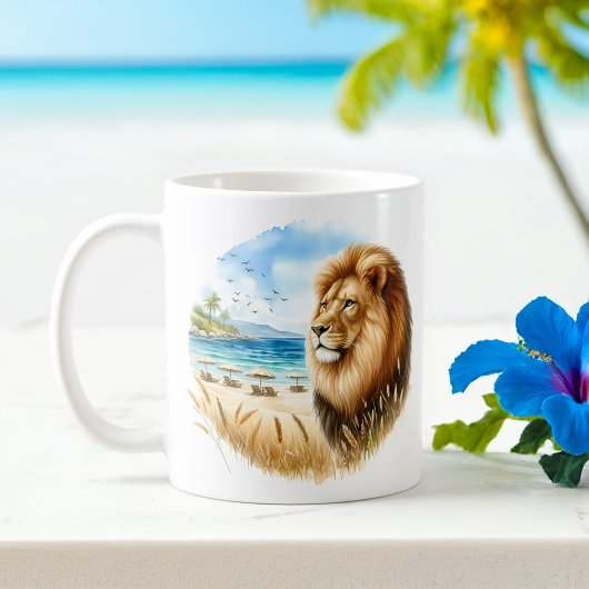 夏の水色のライオンのビーチ コーヒーマグカップ