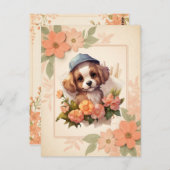 夏の水色の子犬 – フローラフレーム –  ポストカード (正面/裏面)