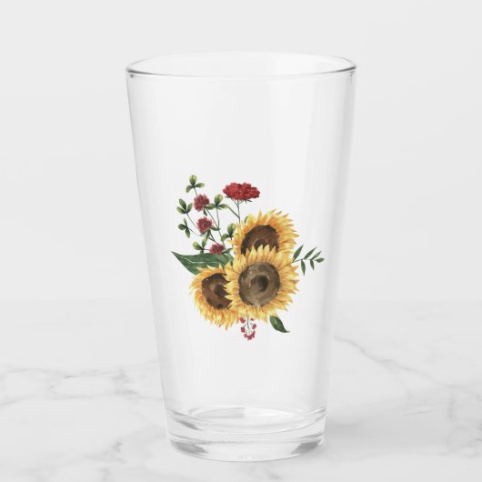 夏の水色ひまわりフローラ タンブラーグラス (正面)