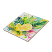 夏の水色ジューシーなレモンの絵を描飛び散 タイル (側面)