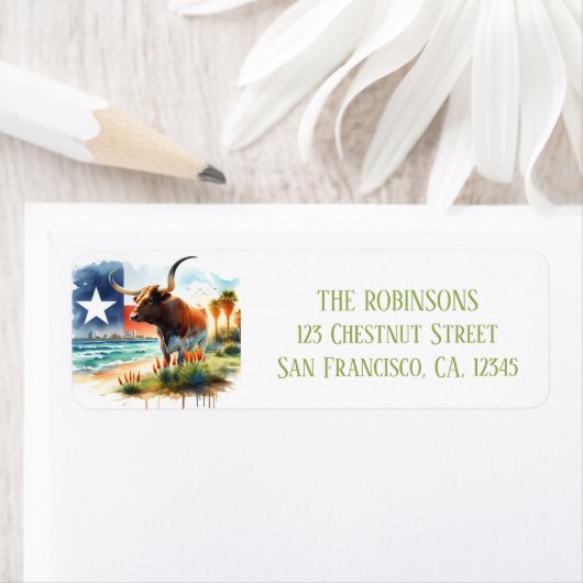 夏の水色テキサス州ロングホーン ラベル (インサイチュ)