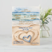 夏の水色ビーチ海ブルー結婚ズ 招待状 (スタンド正面)
