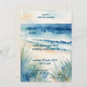 夏の水色ビーチ海ブルー結婚ズ 招待状 (正面/裏面)