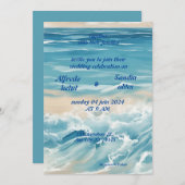 夏の水色ビーチ海ブルー結婚ズ 招待状 (正面/裏面)