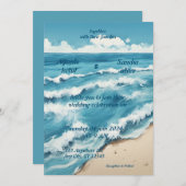 夏の水色ビーチ海ブルー結婚ズ 招待状 (正面/裏面)