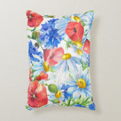 夏の水色フローラブルーレッドイエロー アクセントクッション (正面(垂直))